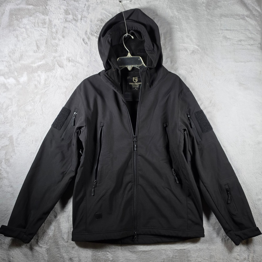 Free Soldier Tactical Softshell‎ Jacket Mens Medium Black Fleece Lined Hooded